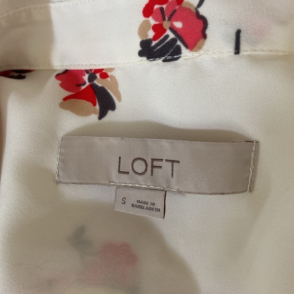 Loft White Floral Utility Button Down Blouse with Roll Tab Sleeves - Picture 5 of 7